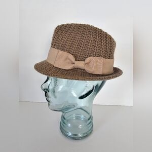 Tarnish Taupe Knit Fedora with Tan Bow New With Tags